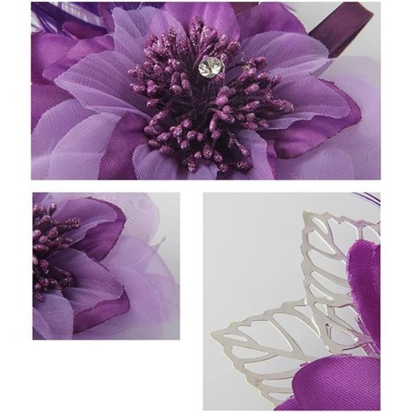 WOMEN'S Fascinator Feather Tea Party Hat N-Purple - Picture 5 of 7